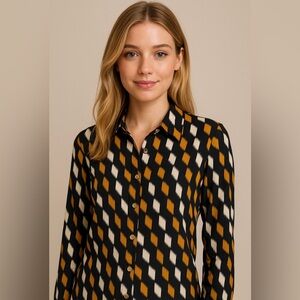 MICHAEL KORS Printed Longsleeves Buttondown Top, new with out tag